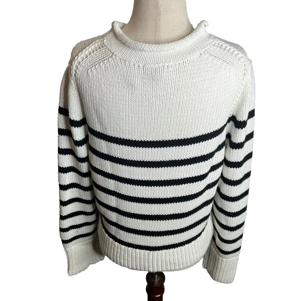 J.Crew $90 Heritage cotton Rollneck™ sweater in stripe Ivory Black Size M CE486 - Picture 4 of 8
